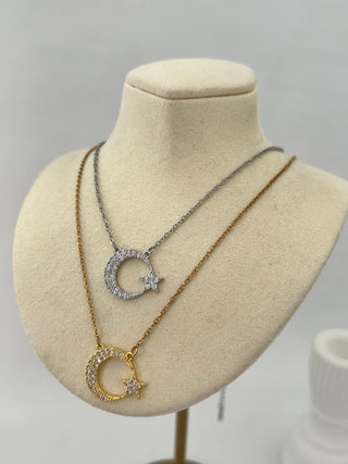 Çelik Taşlı Ay Yıldız Kolye