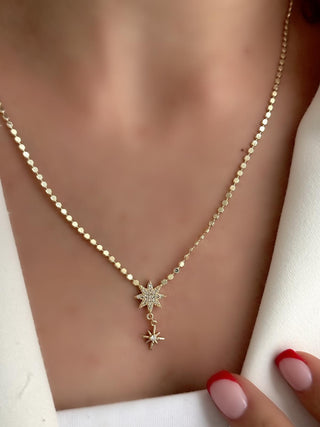 14K Gold Petek Desen Sarkıt Kutup Yıldızı Kolye