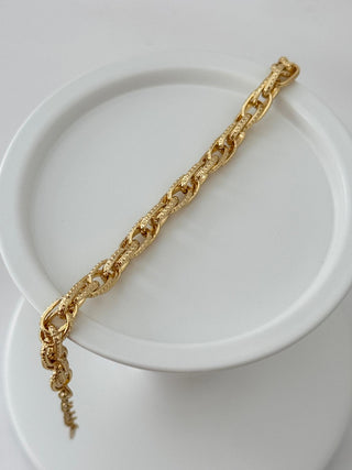 14K Gold Çizgi Desen Oval Zincir Bileklik