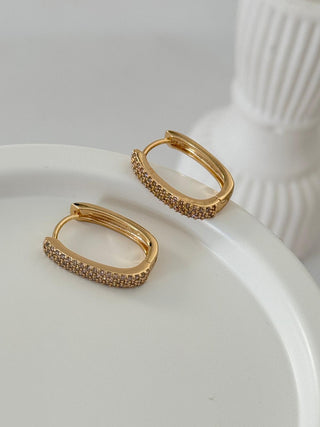 14K Gold İnce Taşlı Halka Küpe