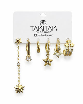 Gold Sarkıt Yıldız Detay 6lı Set Küpe