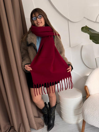 Bordo Peluş Pinterets Puf Şal