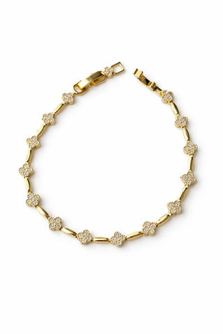 14K Gold Taşlı Yonca Bileklik