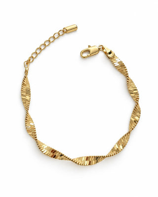 14K Gold Çizgi Burgu Desen Bileklik