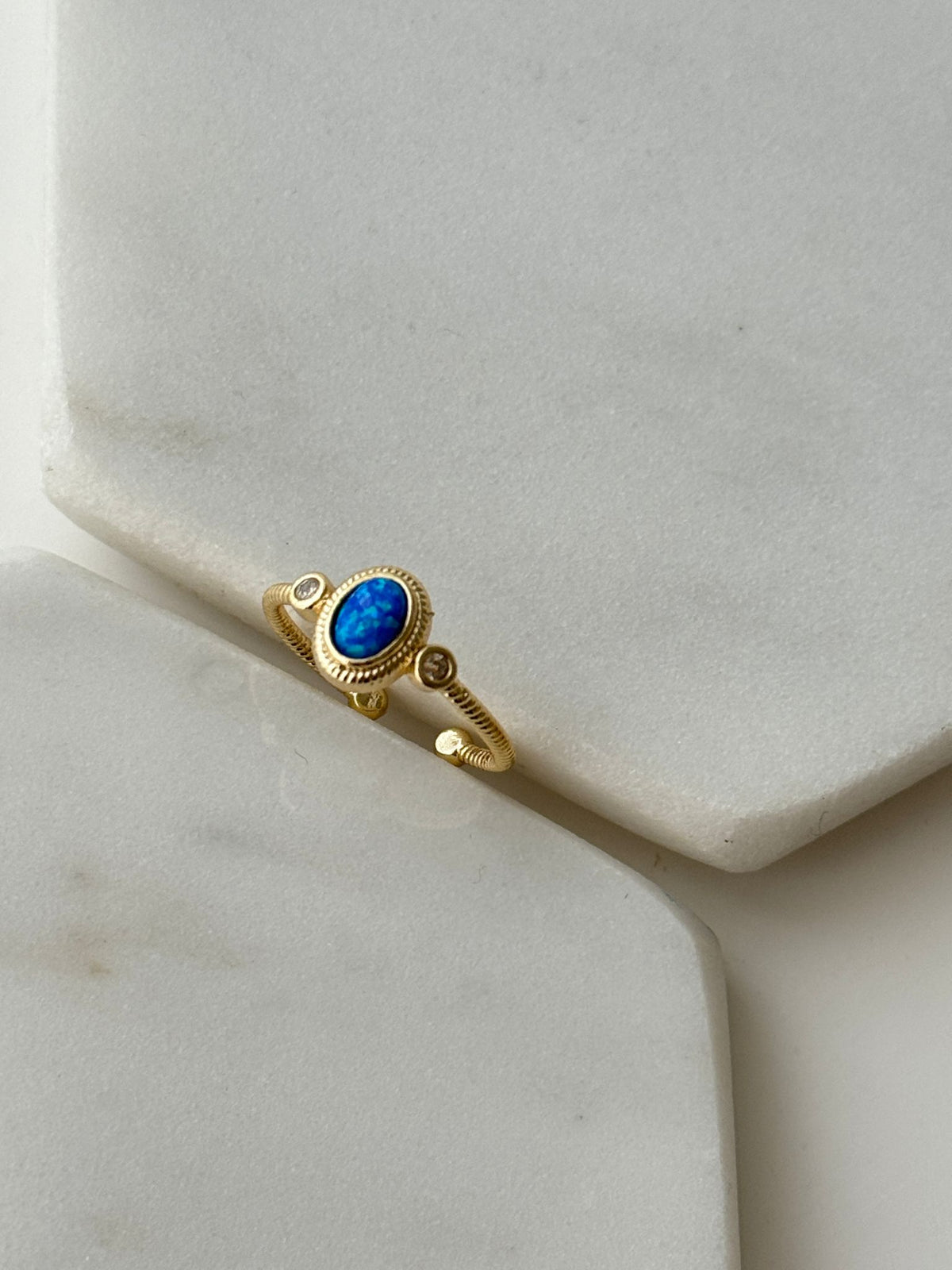 Tasarım Mavi Opal Taşlı Ayarlanabilir Yüzük