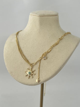 14K Gold Güneş Yıldız Charm Kolye