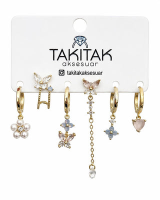 Gold Kelebek 6lı Set Küpe