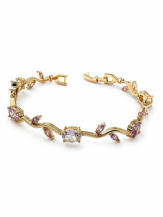 Mor Kristal Taşlı Yaprak Desen Bileklik