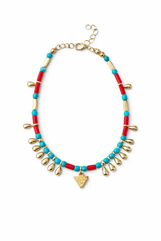 Bordo Mavi Gold Üçgen Detay Halhal