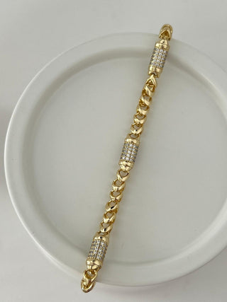 14K Gold Örgü Desen Taşlı Bileklik