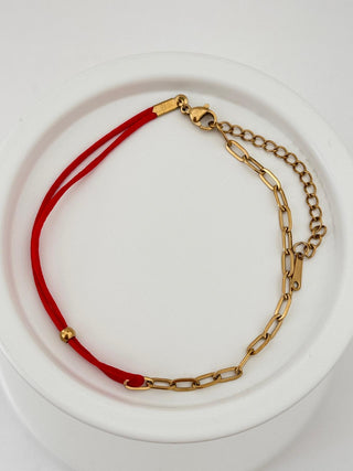 Kırmızı İp Çelik Gold Bileklik