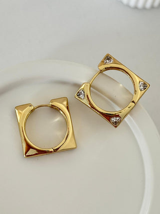 14K Gold Kare Taşlı Halka Küpe