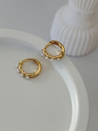 14K Gold Minimal İnci Halka Küpe