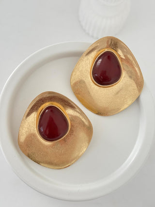 Bordo Mineli Mat Plaka Küpe