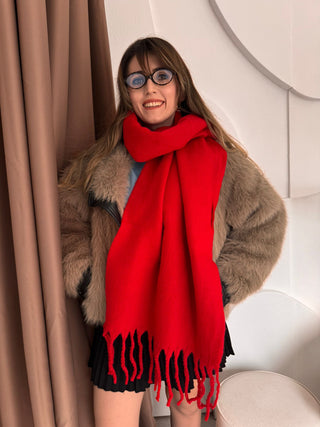 Kırmızı Peluş Pinterets Puf Şal