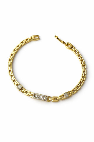 14K Gold Kare Taşlı Örgü Desen Bileklik