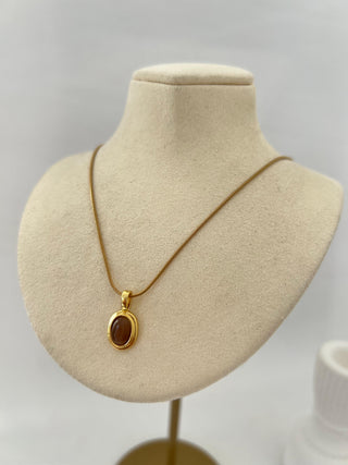 Çelik Gold Kahve Taşlı Kolye