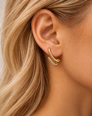 14K Gold ikili Görünüm Taş Küpe