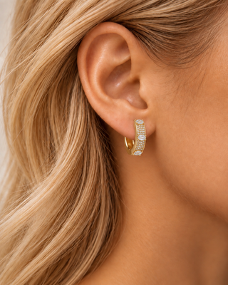 14K Gold Minimal Taş Detay Halka Küpe