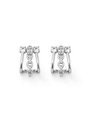 Silver Taşlı Üçlü Görünüm Minimal Küpe