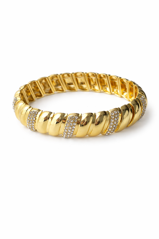 14K Gold Taşlı Oval Desen Esnek Fom Bileklik