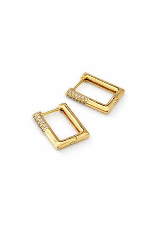 Gold Taş Detay Kare Halka Küpe