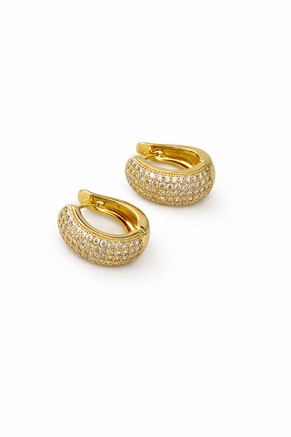 Gold Bombeli Taşlı Halka Küpe