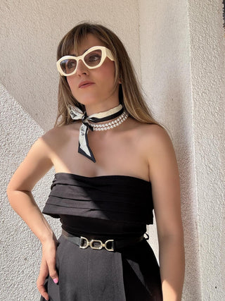 İnci Yazılı Fular Detay Dolama Kolye