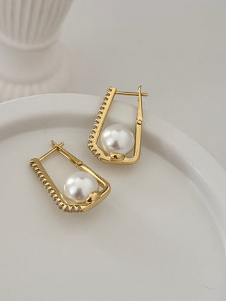 Gold İnci Detay Kare Halka Küpe