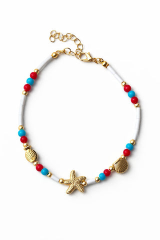 Bordo Mavi Boncuk Deniz Yıldızı Halhal