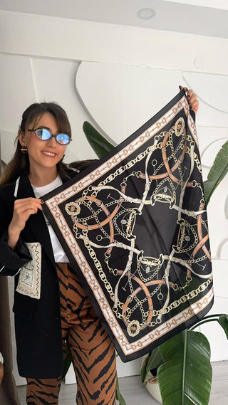 Siyah Zincir Desen Fular