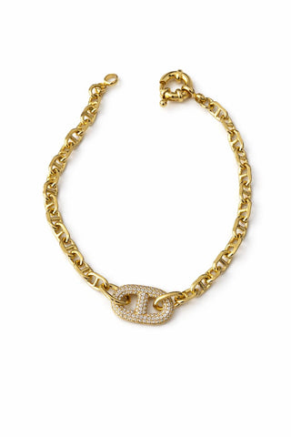 14K Gold Marka Model Taşlı Oval Zincir Bileklik