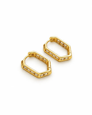14K Gold Kare Taş Detay Halka Küpe