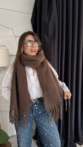 Kahve Püsküllü Puf Şal