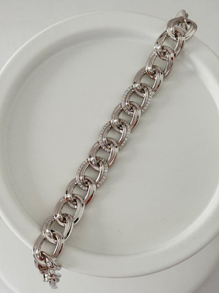 14K Silver Kalın Taşlı Zincir Bileklik