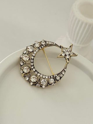 Gold Taşlı Ay Yıldız Broş