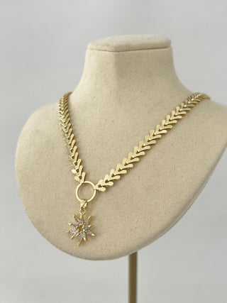 14K Gold Balık Sırtı Zincir Çiçek Kolye