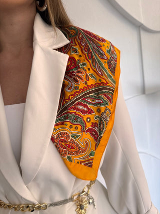 Sarı Üzeri Renkli Desenli Fular