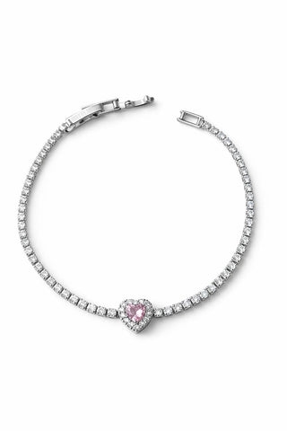 Taşlı Pembe Kalp Pandora Bileklik Gold / Silver