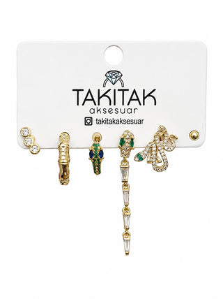 Gold Yılan Figürlü 6lı Set Küpe