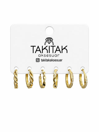 Gold Burgu Desen 6lı Set Küpe