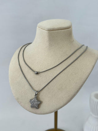 Çelik Silver İkili Taşlı Yıldız Kolye