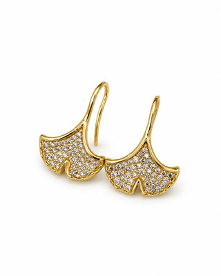 14K Gold Taşlı Yelpaze Küpe