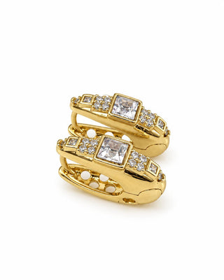 14K Gold Minimal Kare Taş Halka Küpe