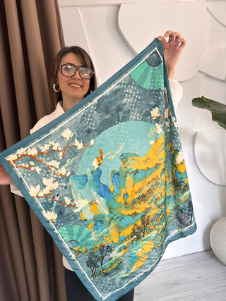 Turkuaz Mix Desenli Fular