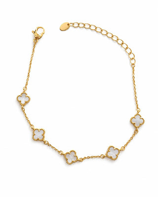 14K Gold Küçük Boy Beyaz Yonca Bileklik