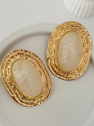 Krem Detay Gold Oval Küpe