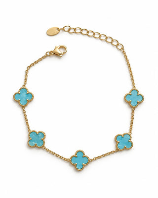 14K Gold Marka Model Renkli Mineli Yonca Bileklik