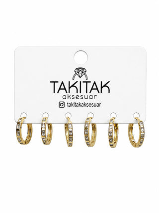 Gold Kare Desenli 6lı Set Küpe