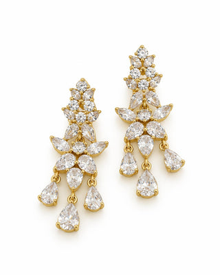 14K Gold Taşlı Sarkıt Çiçek Küpe